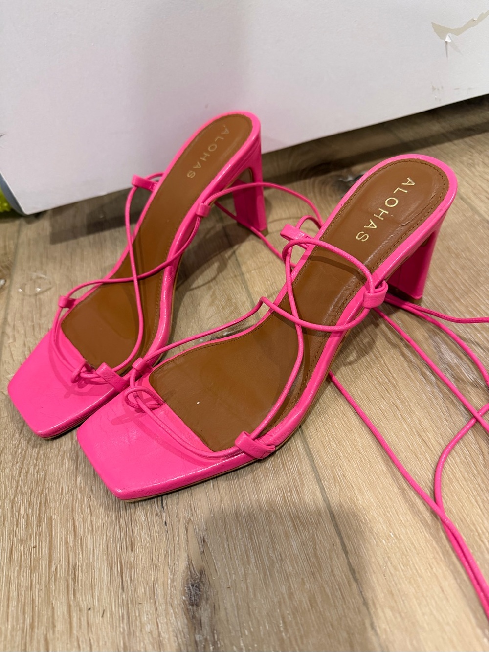 ALOHAS Bellini Hot Pink Lace-Up Block Heel Sandals